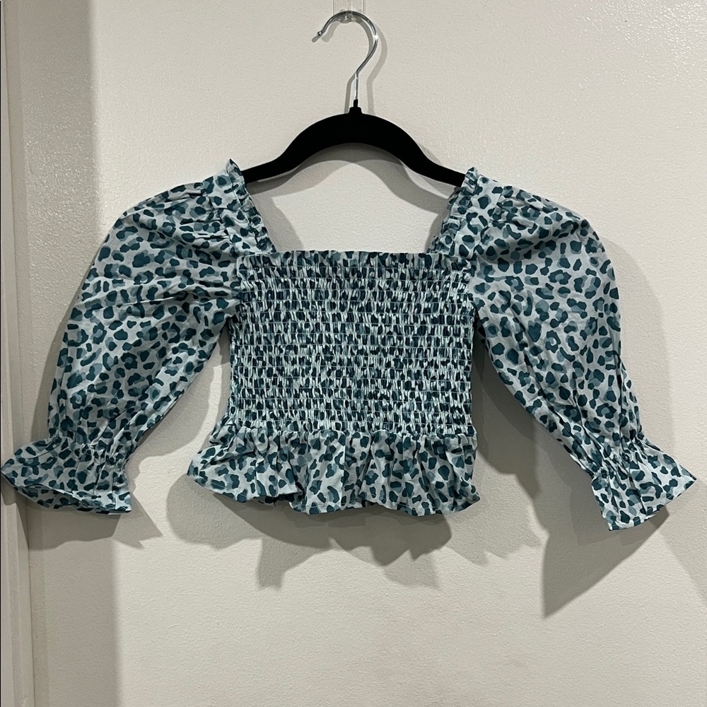 Janie and Jack Blue Leopard Smocked Blouse Size 18-24M